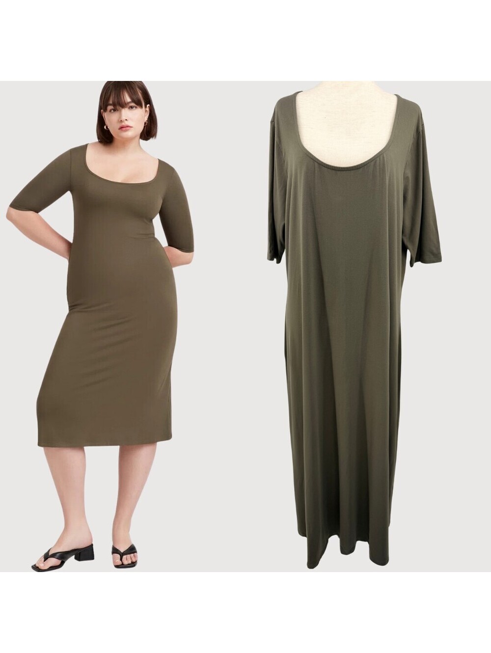Marcella NYC Matilda Tencel A-Line Midi Dress Olive XXXL